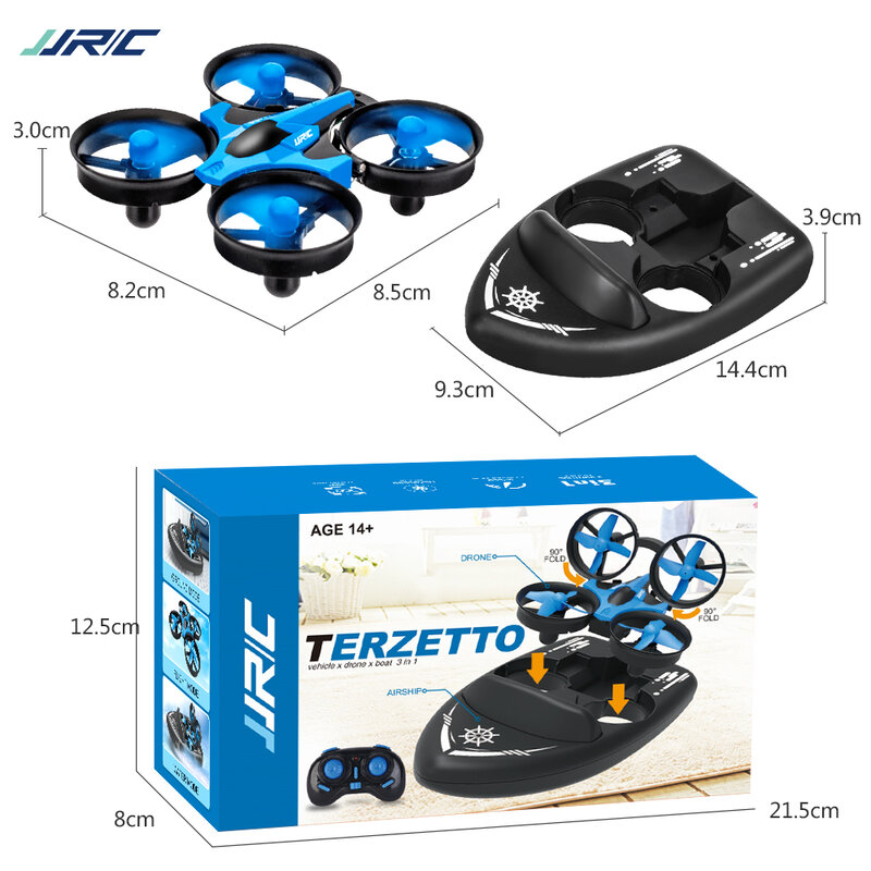 JJRC H36F RTF Mini Quadcopter Drone Headless Mode 3 in 1 Sea Land Air Flight 2.4G 4CH 6-Axis 3D Flip RC Boat Helicopter Kids Toy