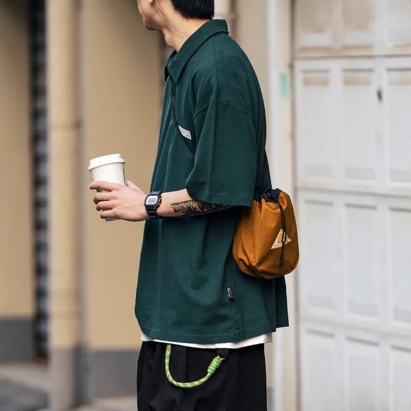 Летняя рубашка-поло в стиле японского бойфренда, новинка 2024, модная однотонная удобная свободная Универсальная футболка на пуговицах с коротким рукавом, Топ