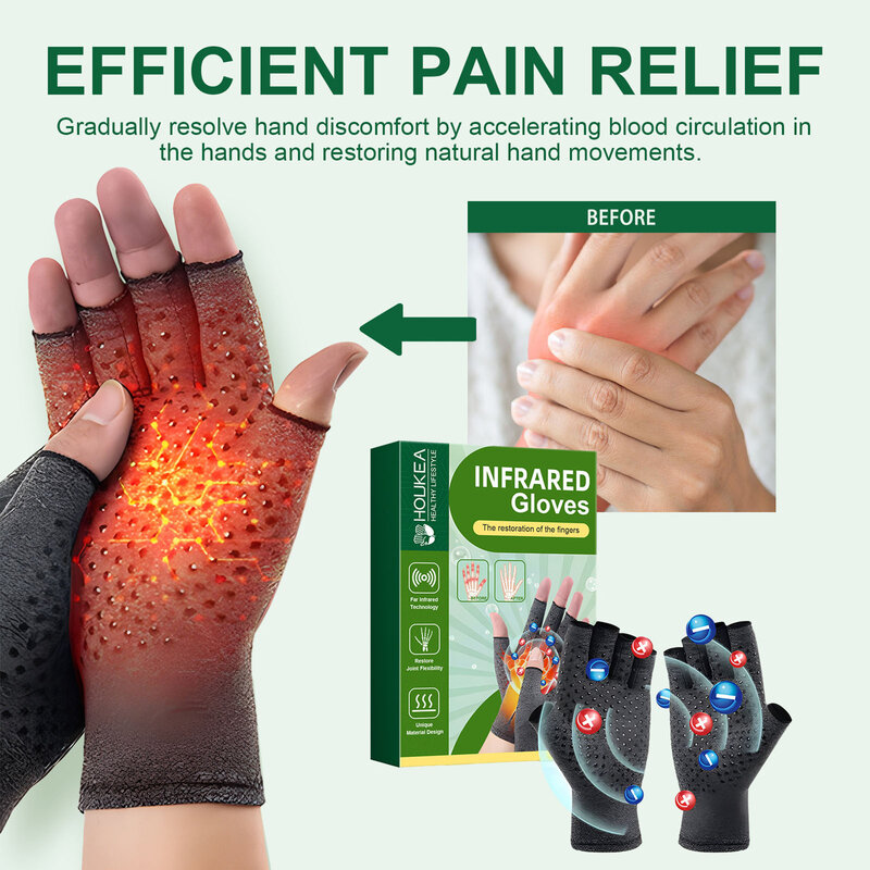 Guantes de medio dedo para aliviar el dolor articular, alivio efectivo de la artritis y reducción de La hinchazón articular, terapia para hombres y mujeres