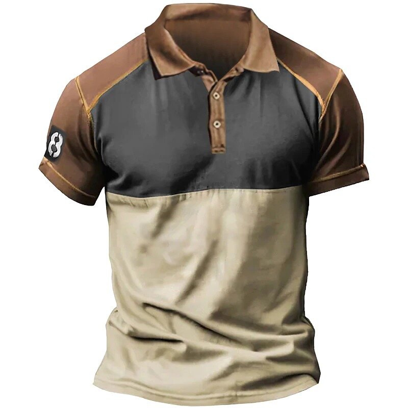Camisa polo militar masculina estampada em 3D, tops de manga curta, camiseta casual de verão, padrão retrô, roupas vintage, 5XL