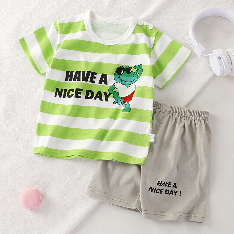 Летняя одежда для маленьких мальчиков, комплект одежды с коротким рукавом для новорожденных, комплект детской одежды из 2 предметов, одежда для отдыха для малышей