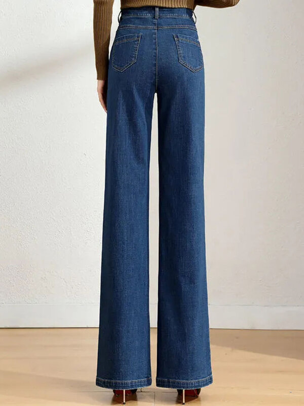 Pantalones vaqueros elásticos de cintura alta para mujer, Jeans rectos holgados, ropa de calle de gran tamaño, pantalones de mezclilla de pierna ancha, pantalones casuales coreanos Vintage Kot
