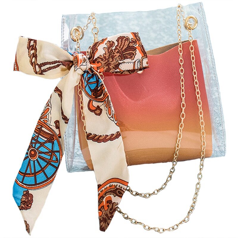 Bolsa de gelatina com fita, elegante bolsa transparente para senhora, cor doce, telefone celular e carteira, verão