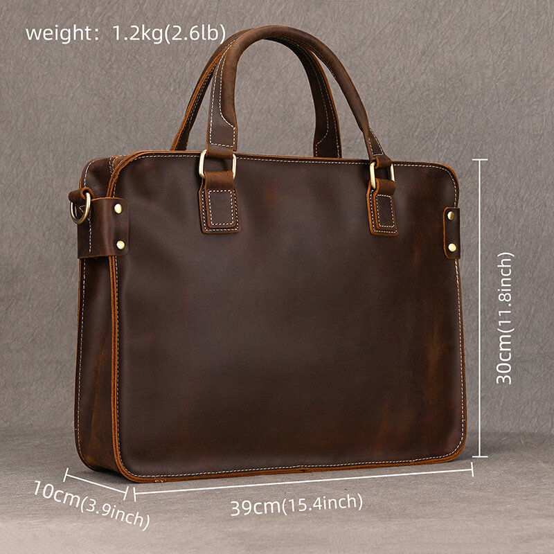 Fashion Retro Men's Leather Handbags Genuine Macbook Briefcase For 13.3“ Laptop PC Classic Business Bag Men Shoulder Bag Totes