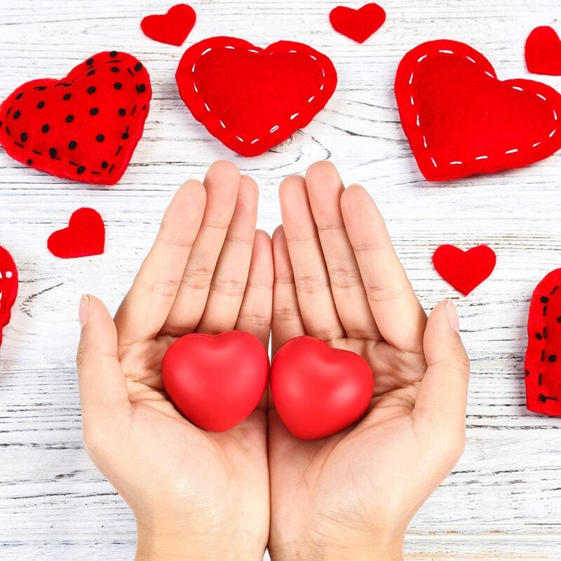 12Pcs Valentine's Day Red Heart Stress Balls, Stress Balls For School Carnival Reward