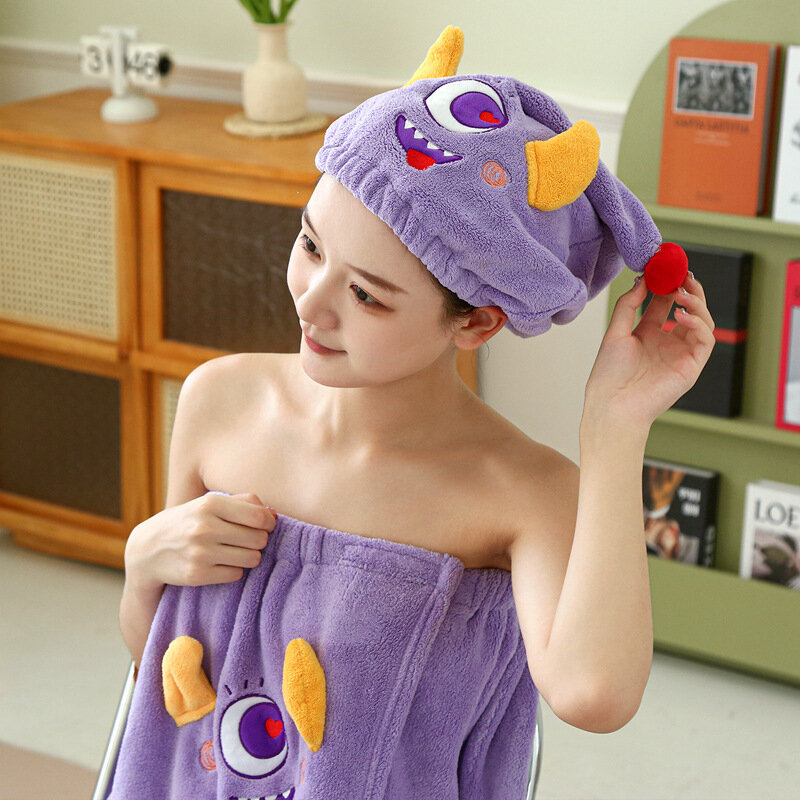 Cute Monster Halloween Dry Hair Cap Microfiber Hair Towel Quick Dry Hat Bath Towel Strong Water Absorbent Wrap Wiping Hair Towel