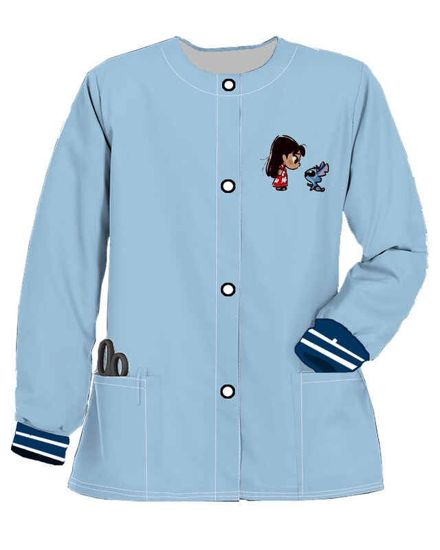 Куртка для медсестры на пуговицах, кардиган с карманами, женская одежда, бесплатная доставка, верхняя одежда с круглым вырезом, Осенний Анорак Y2k с длинным рукавом