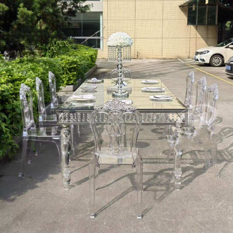 Acrílico Transparente Rose Wedding Chair, Cadeira ao ar livre do lazer Cadeira de jantar para eventos, Mobília do hotel, Salão do banquete, Luxo