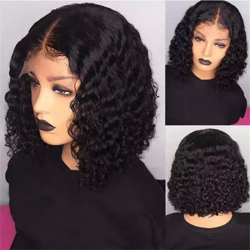 New Glueless Transparent Lace Front Human Hair Wigs Brazilian Short Bob Water Deep Wave Closure Wig For Black Women Human Hair