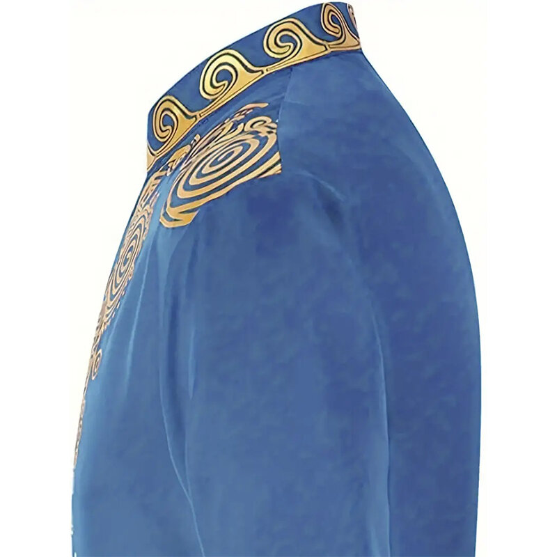Jubah Muslim pria jubba thobe gaun Muslim kostum Timur Tengah jubah cetak Muslim biru hitam merah putih