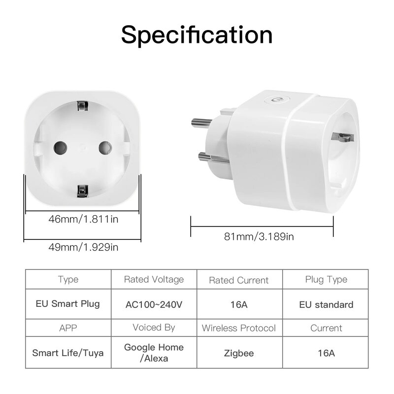 Moes ZigBee Tuya Socket Power Plug 16A Smart APP Wireless Socket Outlet Functional Energy Monitor Timer Alexa Google UK EU US
