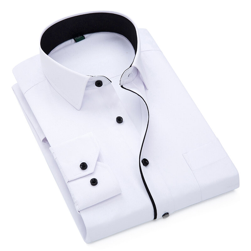 Camisa de algodão de manga comprida masculina, single breasted, lapela camisas, sarja rosa, azul, roxo, branco, negócios, escritório, chemise, S-5XL