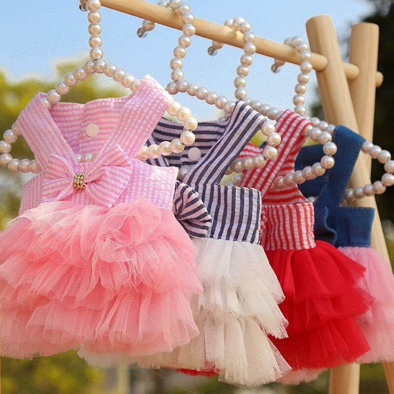 Dog Summer Dress Cat Lace Skirt Pet Clothing Chihuahua Stripe Skirt Puppy Cat Princess Apparel Cute Puppy Clothes Pet Product
