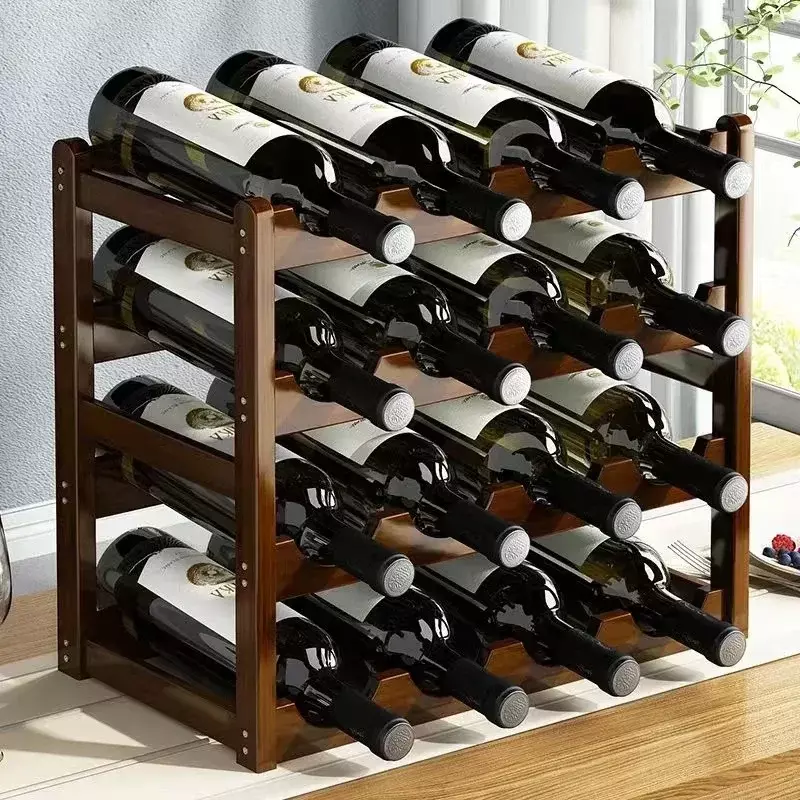 ชั้นวางของในครัวเรือนสีแดงสำหรับตกแต่งโต๊ะขาตั้งขวดไวน์ไวน์แบบสร้างสรรค์ตู้เก็บไวน์แบบเรียบง่าย