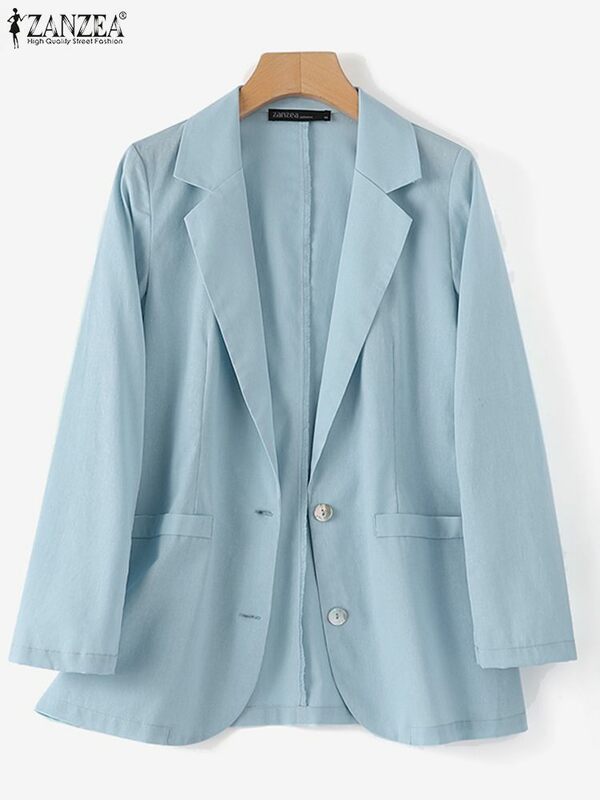 ZANZEA-blazer feminino de manga comprida com lapela, camisa elegante de trabalho OL, jaquetas soltas vintage, moda feminina, cor sólida, 2023