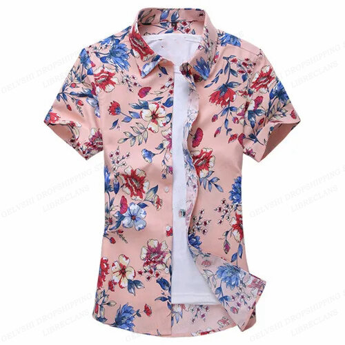 Summer Floral Hawaiian Shirts Men Fashion Short Sleeve Shirt Flower Blouse Turn Over Collar Casual Lapel Camisas Men's Clothing