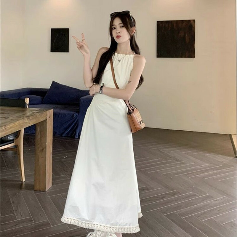 2024 Frühling/Sommer koreanische Ausgabe neue hängende Riemen Kleid modische Aushöhlung Design Taille schließen schlanke lange Kleid