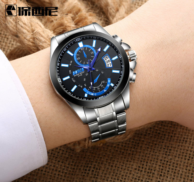 Men Analog Watch Casual Business Stainless Steel Water Resistant Quartz Clock Auto Day Date Watch for Men Montre Homme