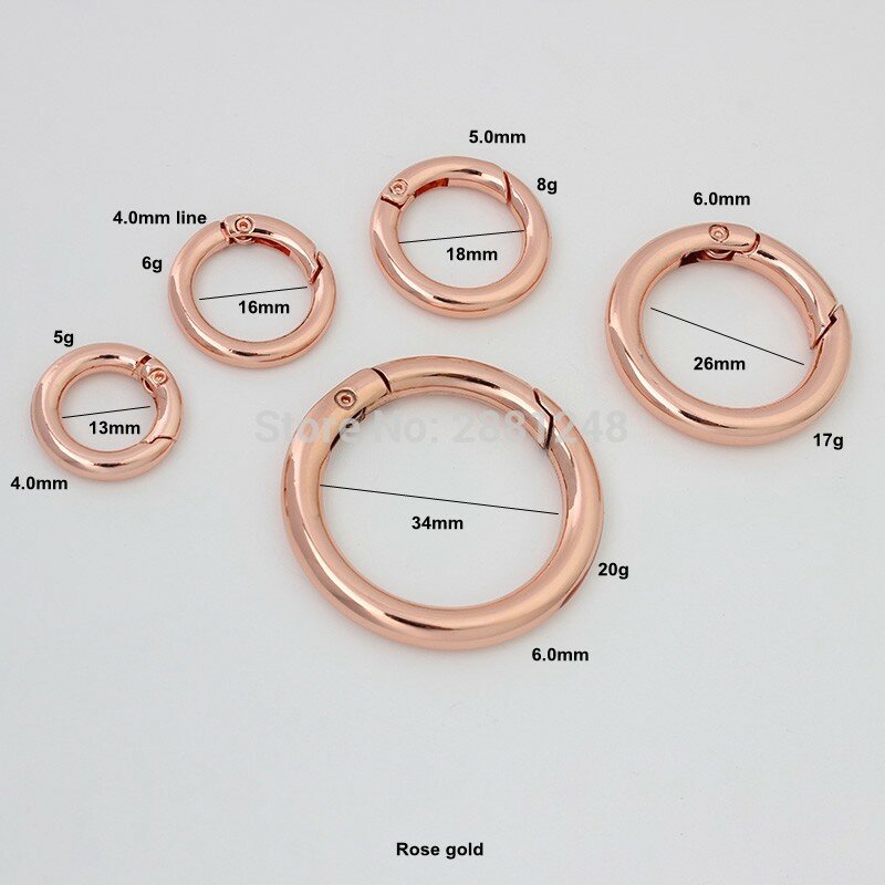 Rose gold spring gate ring O Ring Openable Keyring Leather Bag Belt Strap Buckle Snap Clasp Clip Trigger Acessórios