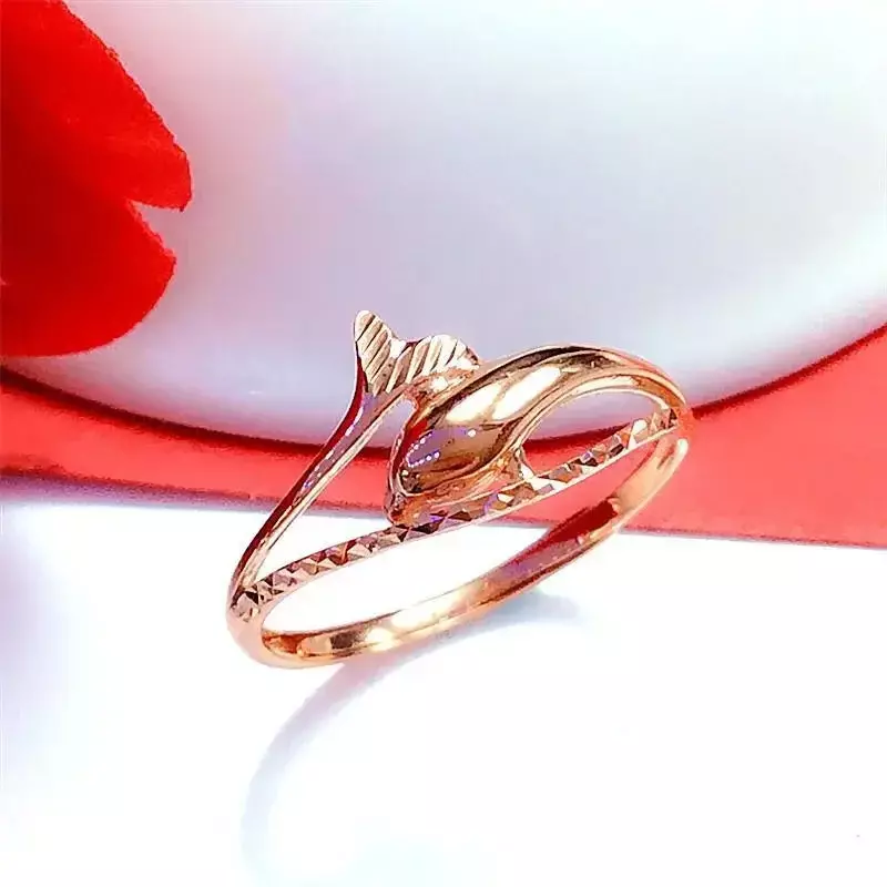 New design 585 purple gold classic 14K rose gold dolphin wedding rings for couples exquisite women's light luxury jewelry