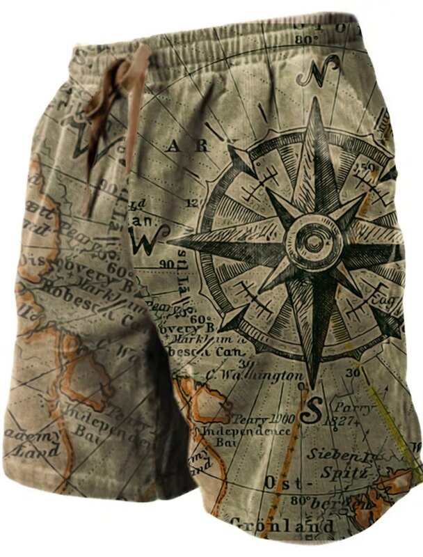 Шорты мужские пляжные с 3D принтом, дышащие уличные штаны с компасом, для фитнеса, лето