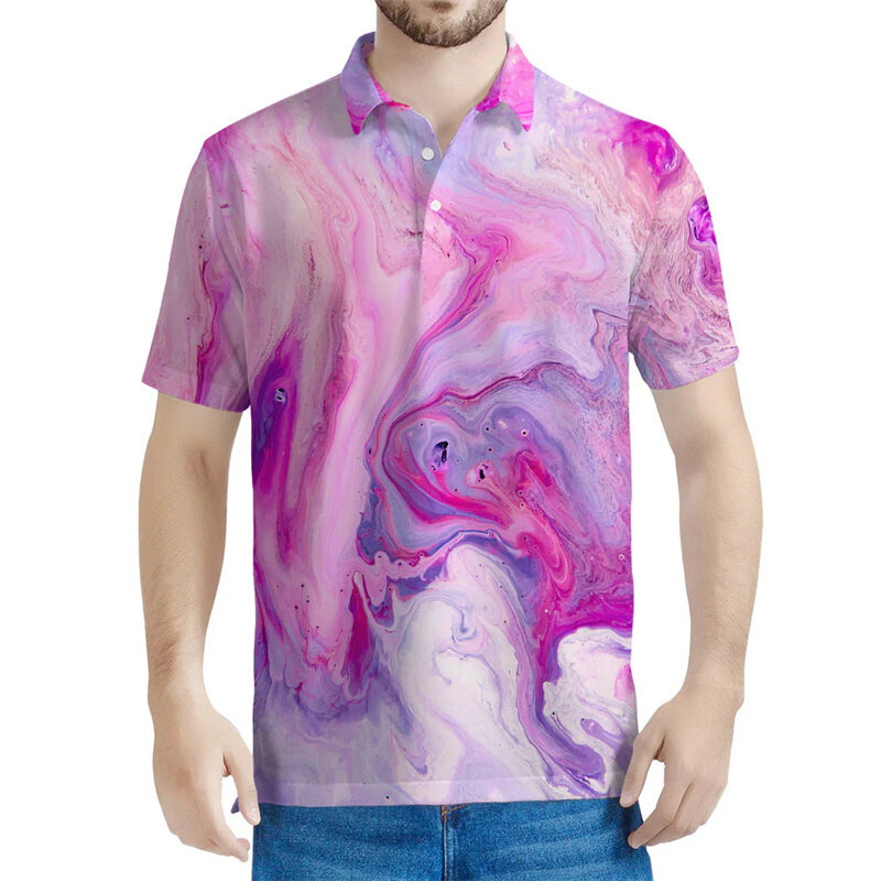 男性と女性のための3Dプリント半袖ポロシャツ,カジュアルなストリートボタンのTシャツ,特大のTシャツ,大理石のグラフィックシャツ,夏の新作デザイン