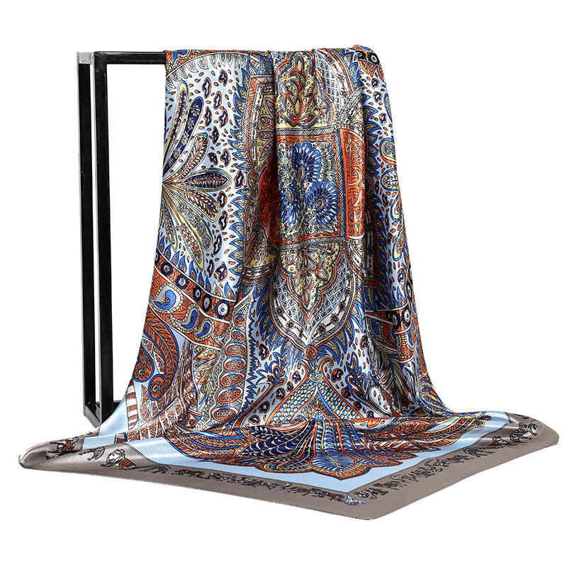 Luxo Design Quadrado Protetor Solar Lenços, Estilo Popular Praia Headcloth, Moda Outono Impressão Xales Muçulmanos, 90x90cm