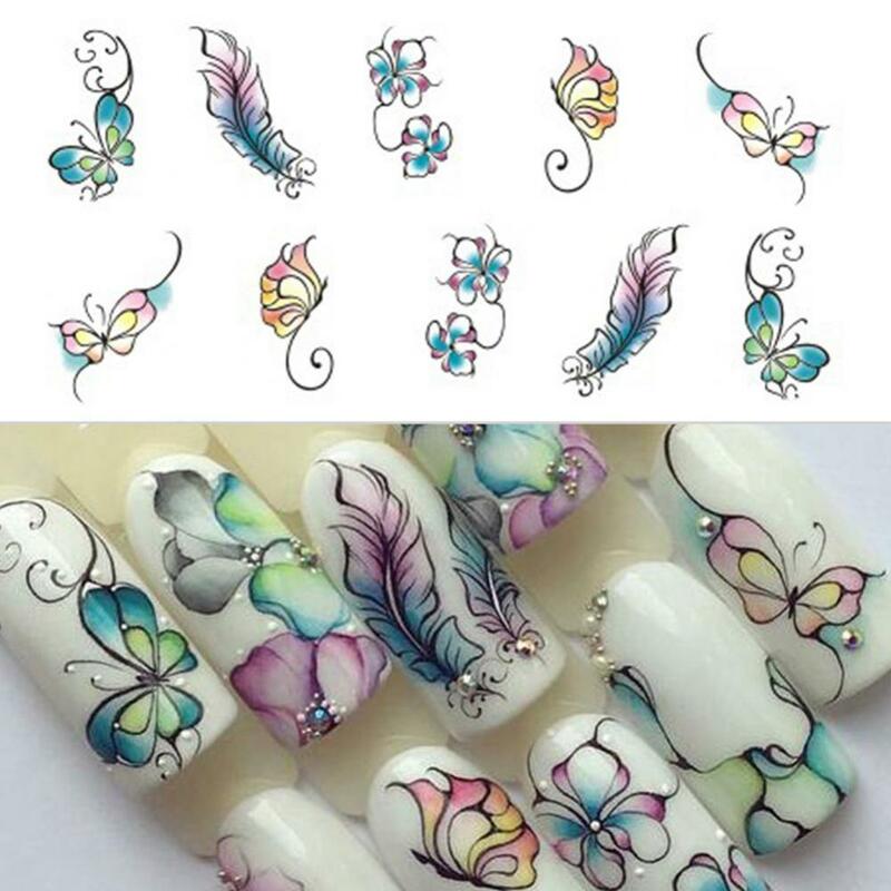 Vintage Flowers Butterfly Water Transfer Art Nail Sticker Manicure DIY Decals