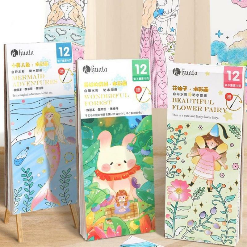 Aquarela pintura papel arte kit com aquarelas cores, pintura set e livro de pintura para crianças, artesanato