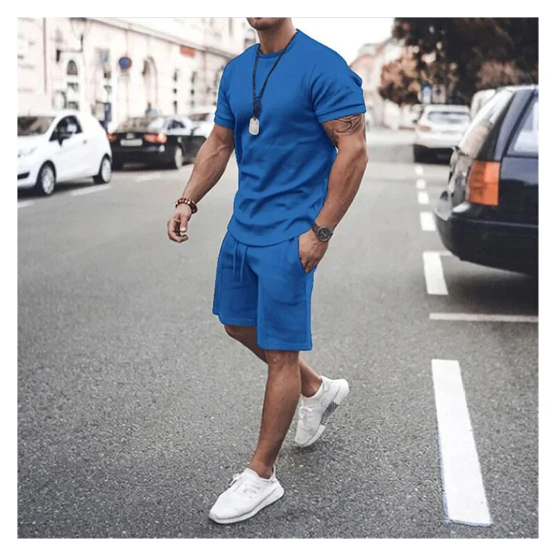 Camiseta de manga corta y pantalones cortos para hombre, traje deportivo de playa extra grande, moda informal, conjunto de 2 piezas