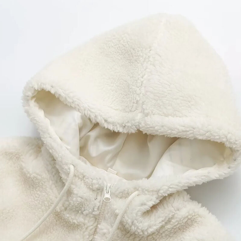TRAF-chaqueta Bomber de peluche para mujer, abrigo de media temporada, Top esponjoso de manga larga con capucha con cremallera, ropa de abrigo elegante, novedad