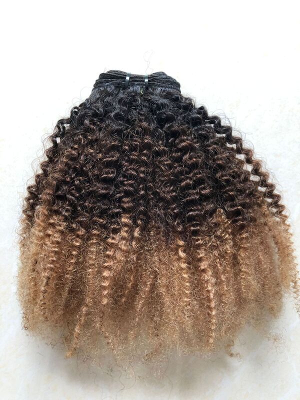 10-20 дюймов Ombre афро кудрявые вьющиеся волосы, Искусственные черные, коричневые, золотые человеческие волосы для наращивания для черных женщин