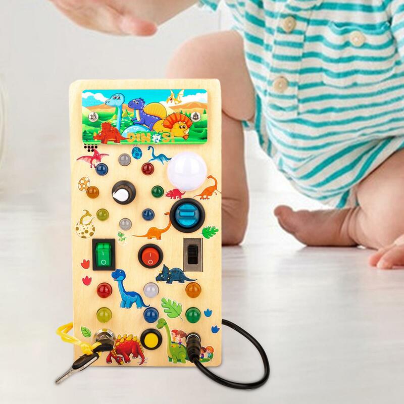 Wooden Busy Board with 8 LED Light Switches Activity Toys for Kids Travel