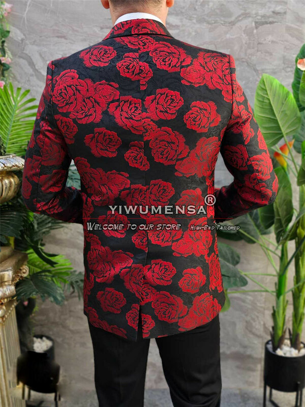 Business Rose Printed Men Suits Slim Fit Single-Breasted Groom Wedding Tuxedo Tailor Made 3 Pieces Sets Traje De Hombre Elegante