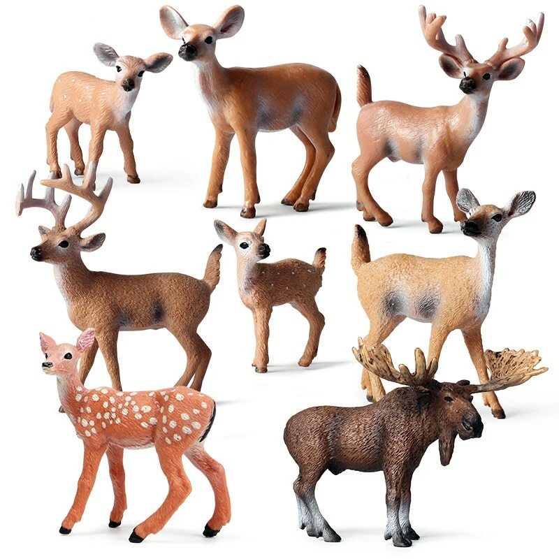 Children's Simulation Of Wild White Tailed Deer Animal Elk Sika Deer Model Solid Ornament Set Christmas Toy Animal Model Toys