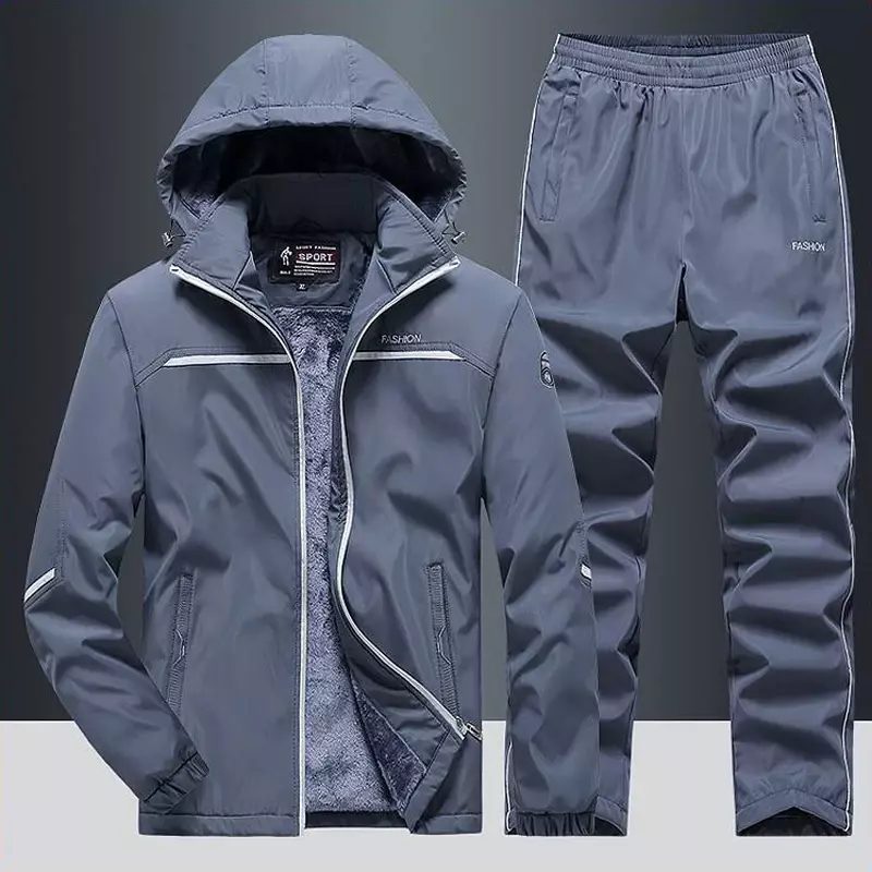 Men Tracksuit Winter Sportswear Set Casual 2 Pieces Suit Plus Velvet Sport Suit Fashion Male Fitness Warm Clothing