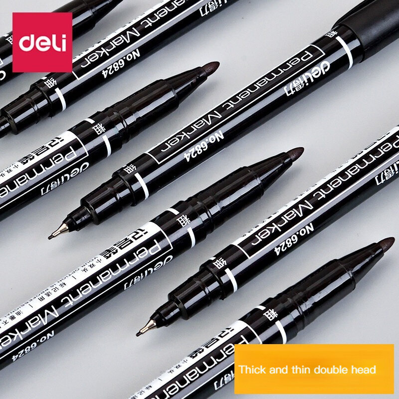 4/9pcs/lot Deli Twin Tip Permanent Marker Pen Set Fine Point Waterproof Ink Thin Nib Crude Nib Black Ink 0.5mm-2mm Fine Color