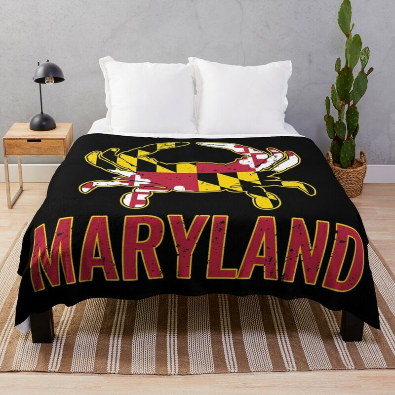 Bendera Maryland, bendera kepiting Negara Bagian Maryland selimut lempar untuk selimut termal dekoratif berbulu bayi