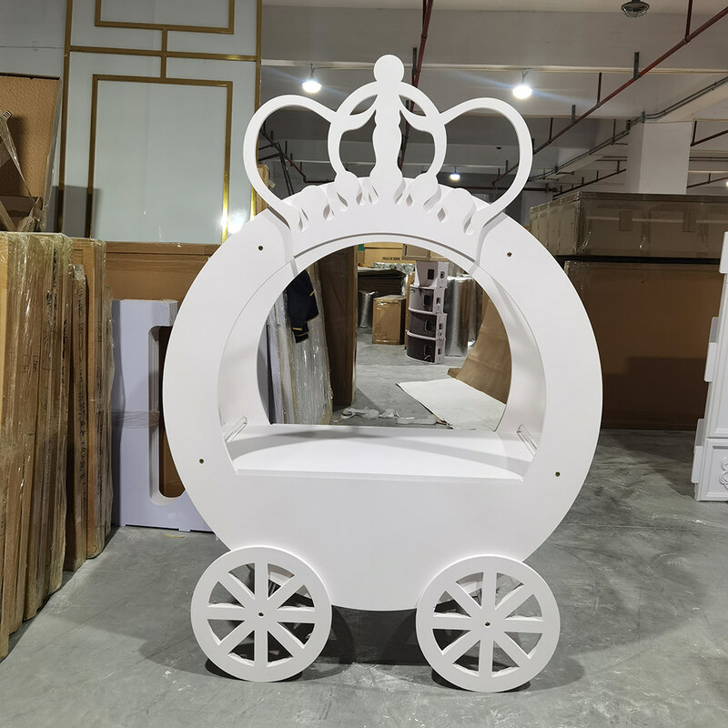 Petit chariot à bonbons en PVC blanc personnalisé avec roues, chariot à barbe à papa, chariot à dessert pour fête de mariage, offre spéciale