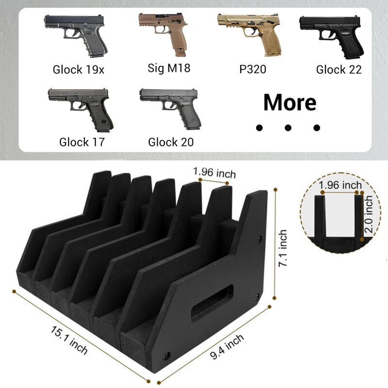 Soft EVA Foam Display Stand, Rack de armazenamento universal para revólver, Gabinete seguro Organizadores de armas, 6 slots