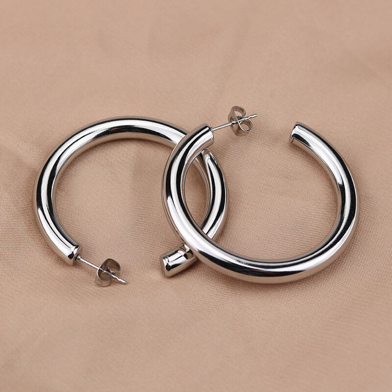 Oversize Gold Hoop Earring Eenvoudige Dikke Ronde Cirkel Roestvrij Staal Oorbellen Voor Vrouwen Punk Hiphop Sieraden Brincos 2022