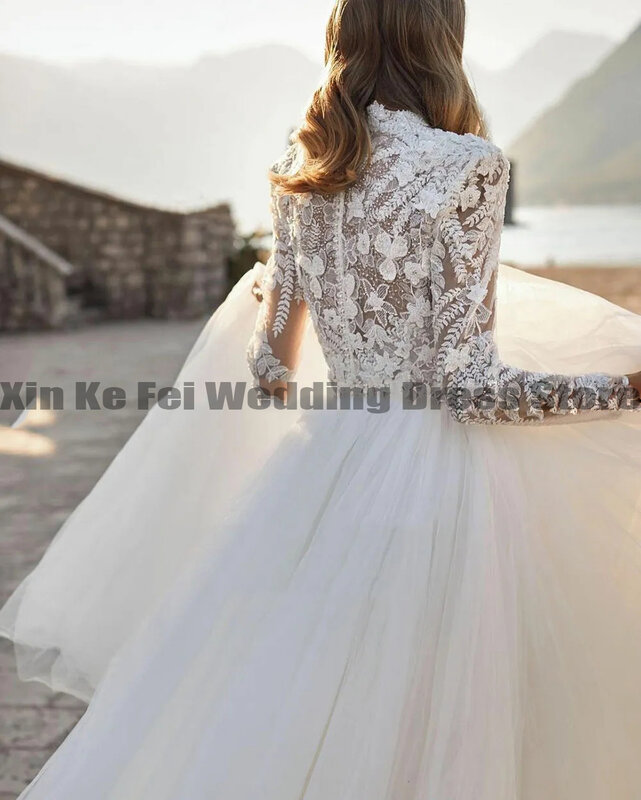 2023 Bohemian Women's Wedding Dresses A-Line Long Sleeve Lace Applique Princess Bridal Gowns Formal Beach Party Robe De Mariée