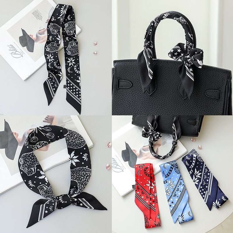 KoreanVersatile in Spring New Animal Leopard Women's Twill Decoration Small Silk Scarf Binding Bag Handle Ribbon Hair Band Scarf