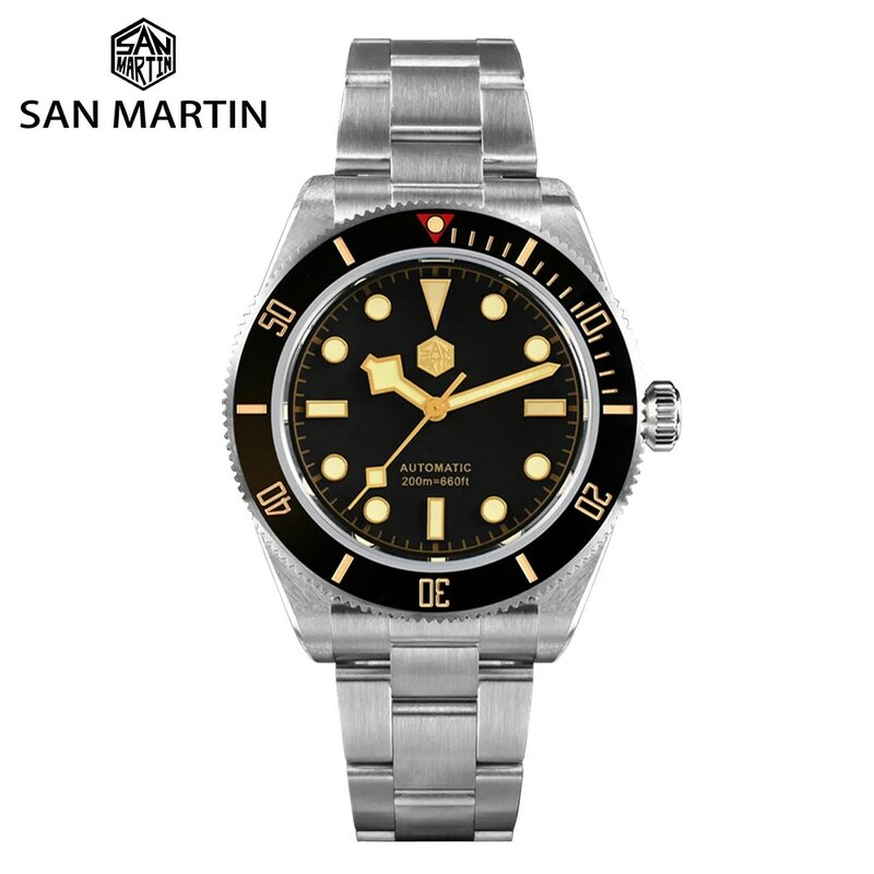 Novo san martin men machinery relógios 40mm mergulhador bb58 safira aço inoxidável à prova dptágua relógio pt5000 automático reloj hombre