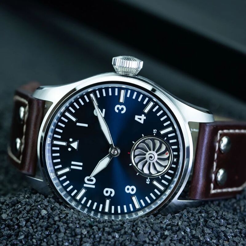 Мужские механические часы-пилот Hruodland 43 мм, часы в стиле ретро с сапфировым стеклом, светящиеся турбо водонепроницаемые часы 5 бар, мужские часы