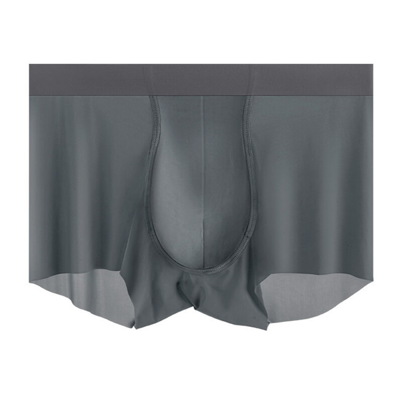 Celana dalam pria, seksi sutra dingin mulus Super elastis Ultra tipis transparan celana dalam Solid