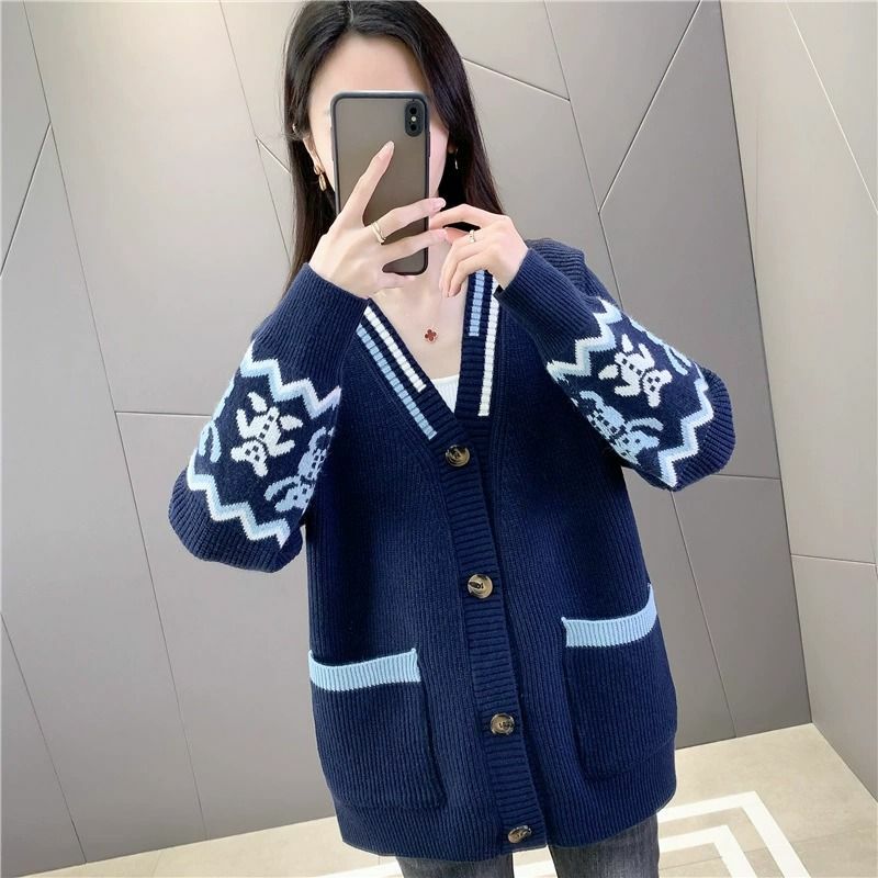 Autumn Knitted Cardigan Women's 2023 New Loose and Lazy Sweater Coat Top Popular Fashion Temperament Coat