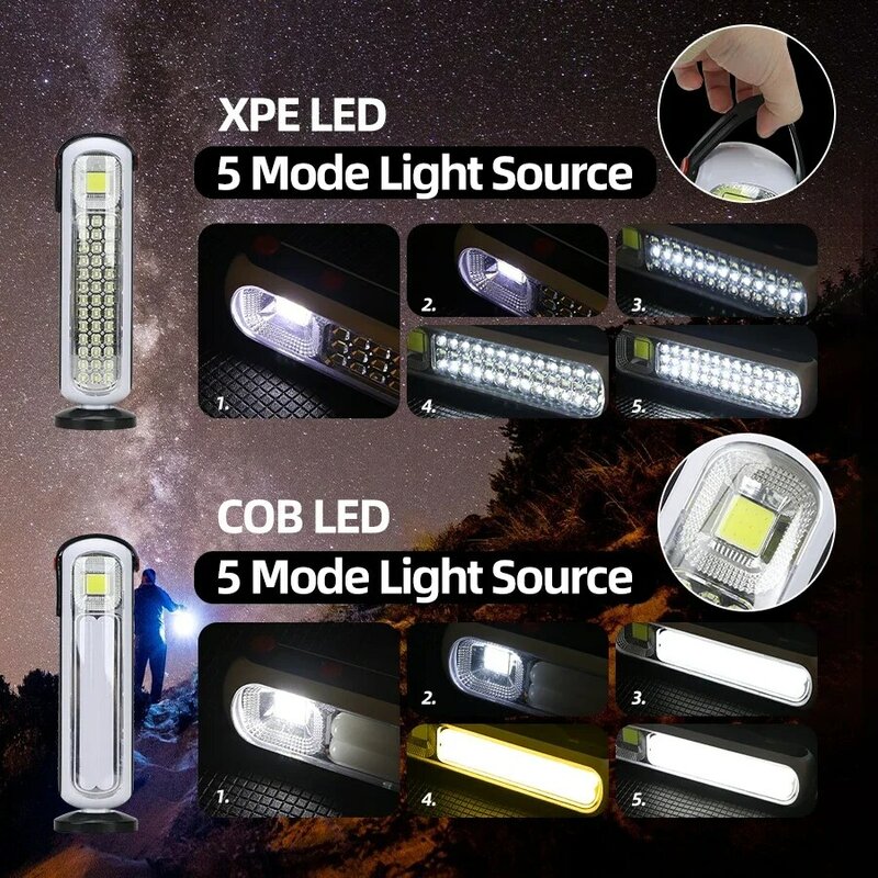 Lampe LED solaire aste à intensité variable, lanterne d'urgence extérieure, lampe de poche de camping portable, utilisation en panne de courant, 5 modes