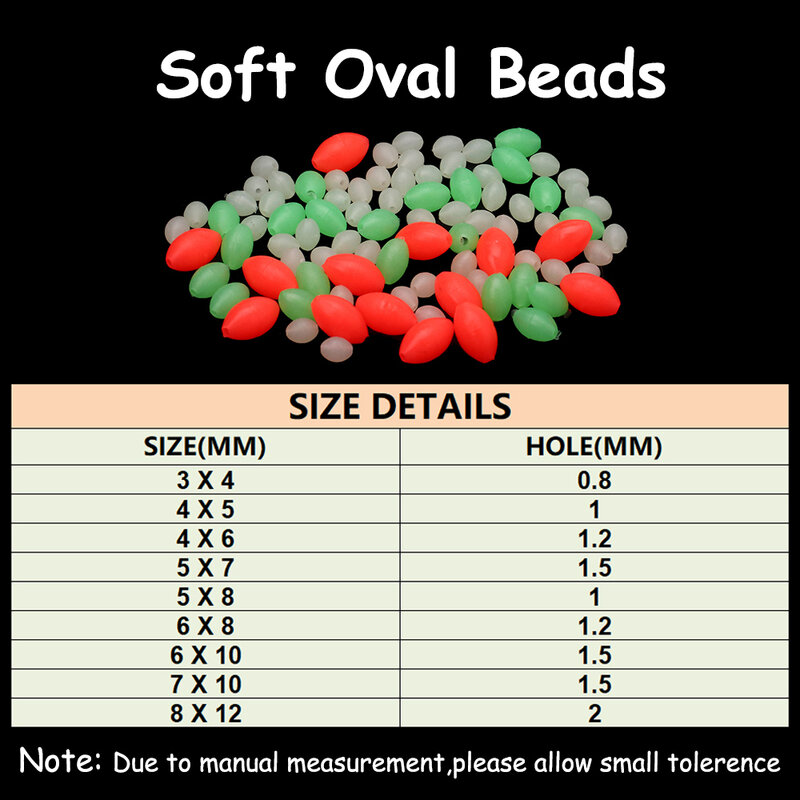 Perles ovales en caoutchouc souple pour la pêche, lot de 100 pièces, brillant, évier, triple crochet, plates-formes, vert, rouge, leurre