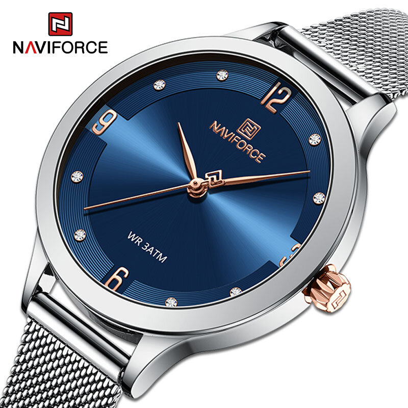 NAVIFORCE Frauen Uhr Original Quarz 30m Wasserdicht Famale Handgelenk Uhren Mode Stahl Band Uhr Mädchen Armband Relógio Femino